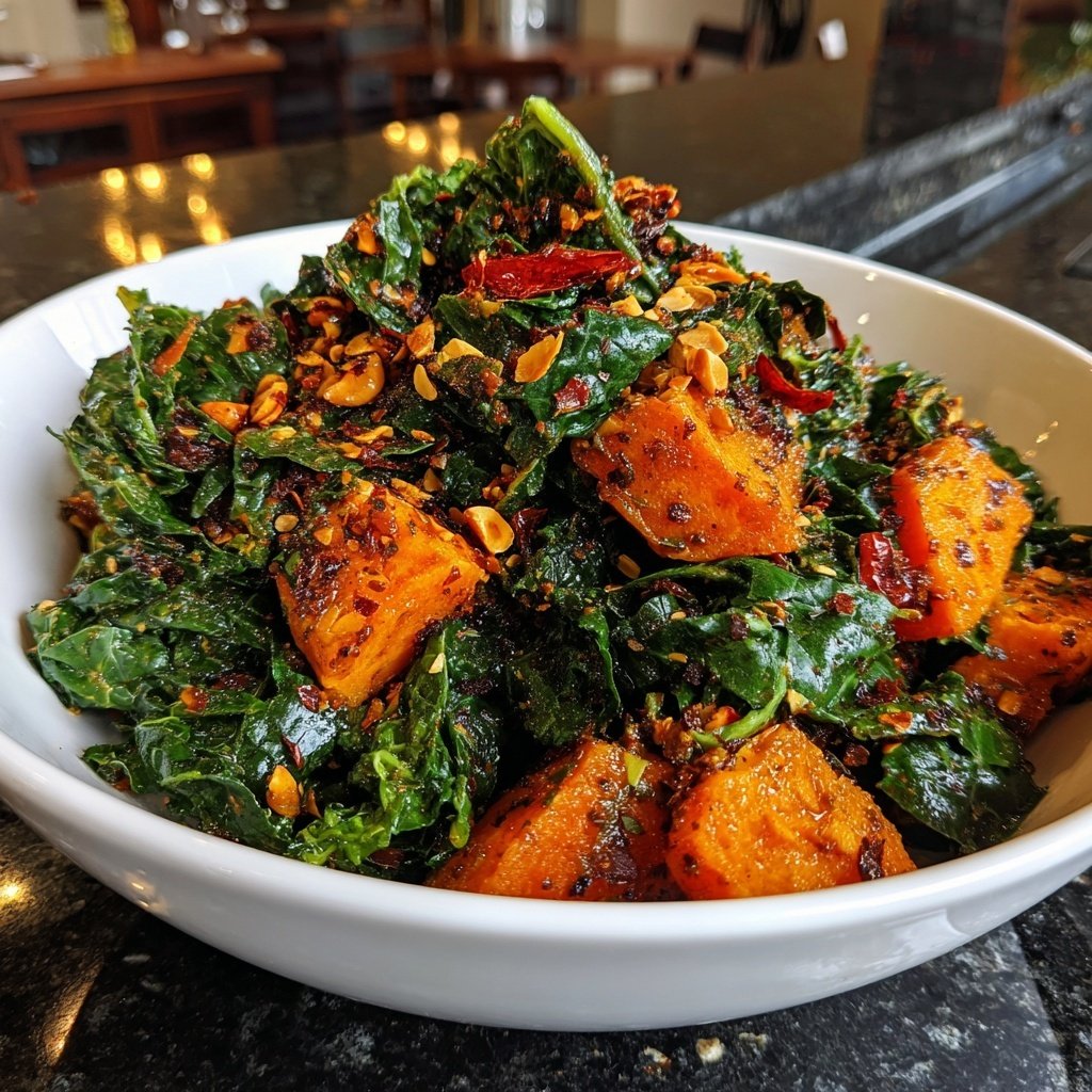 Couve amendoim picante batata-doce