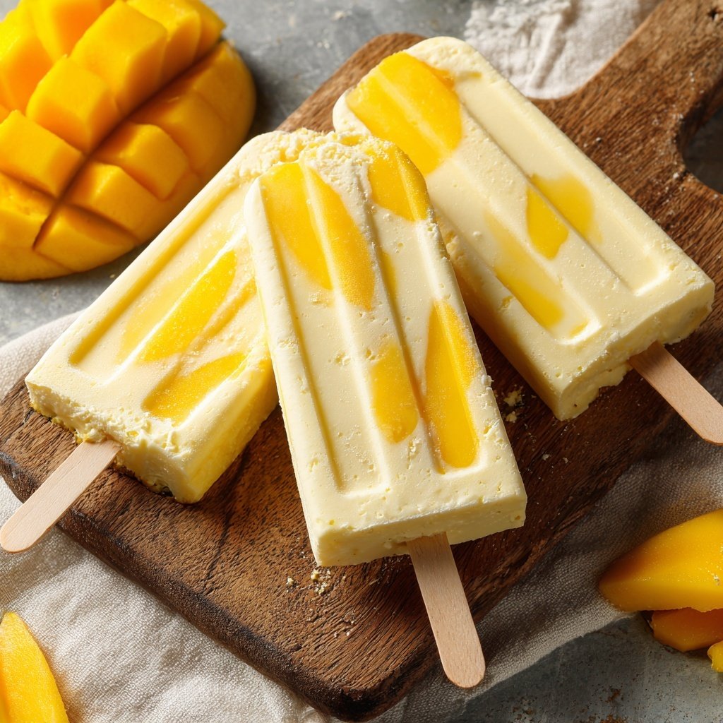 Picolés de iogurte congelado de manga
