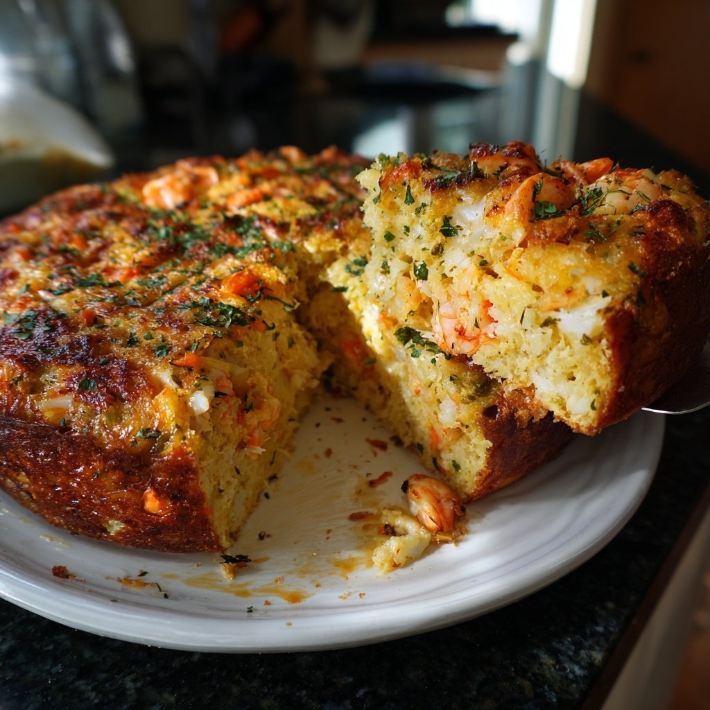Torta peixe topping frutos-mar cremoso