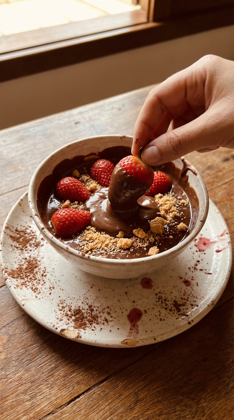 Tigela de morango com chocolate estilo Oriente Médio
