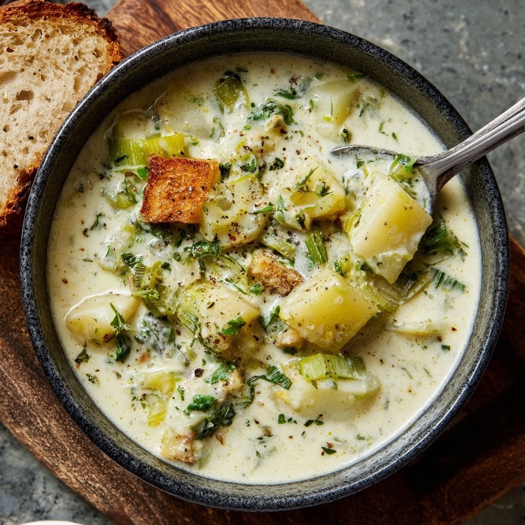 Chowder inverno cremoso alho-poró batata