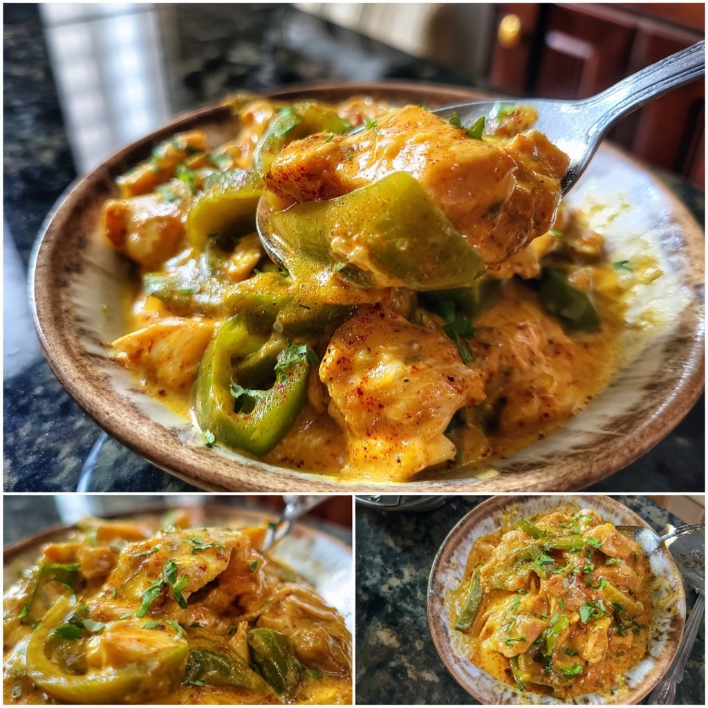 Chili frango branco panela lenta pimentões verdes