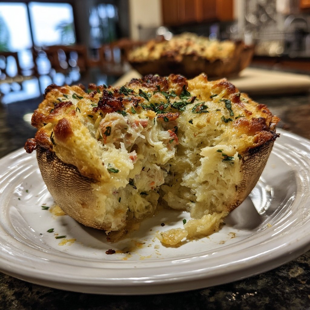 Cogumelos recheados bolo caranguejo