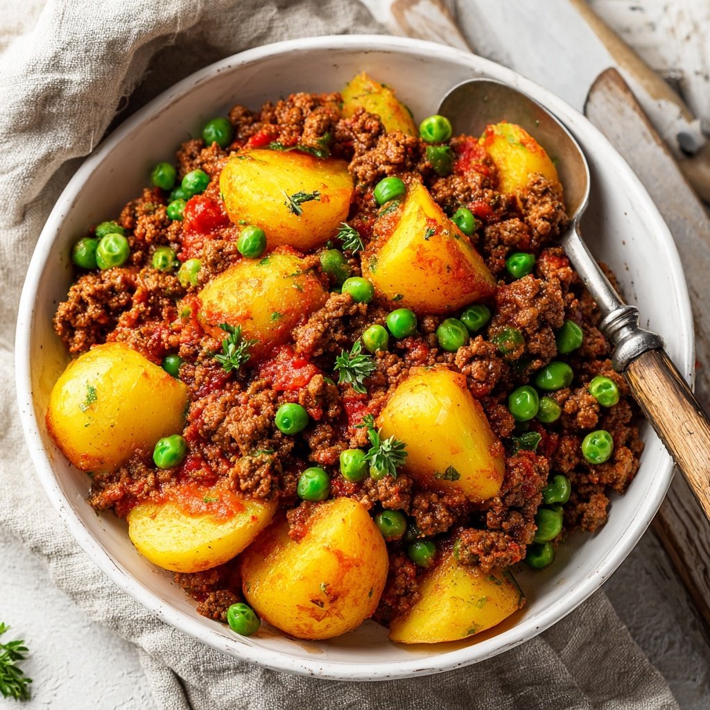 Keema Cordeiro Picante com Batatas e Ervilhas