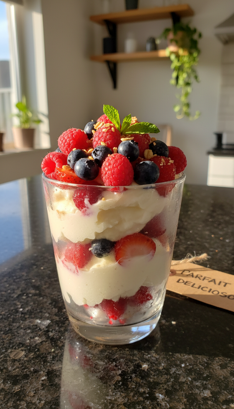 Parfait delicioso de iogurte congelado