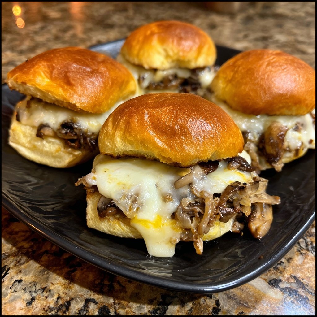 Mini hambúrgueres de cogumelos e queijo suíço