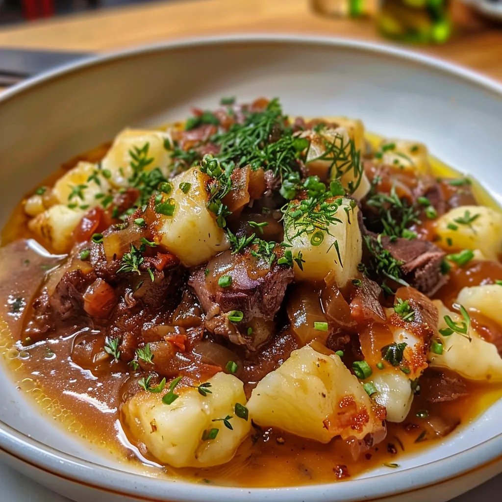 Carne Assada em Molho e Purê de Batatas Caseiro
