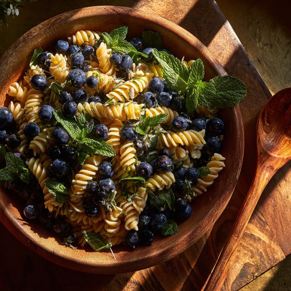 Salada de massa azeda mirtilos menta