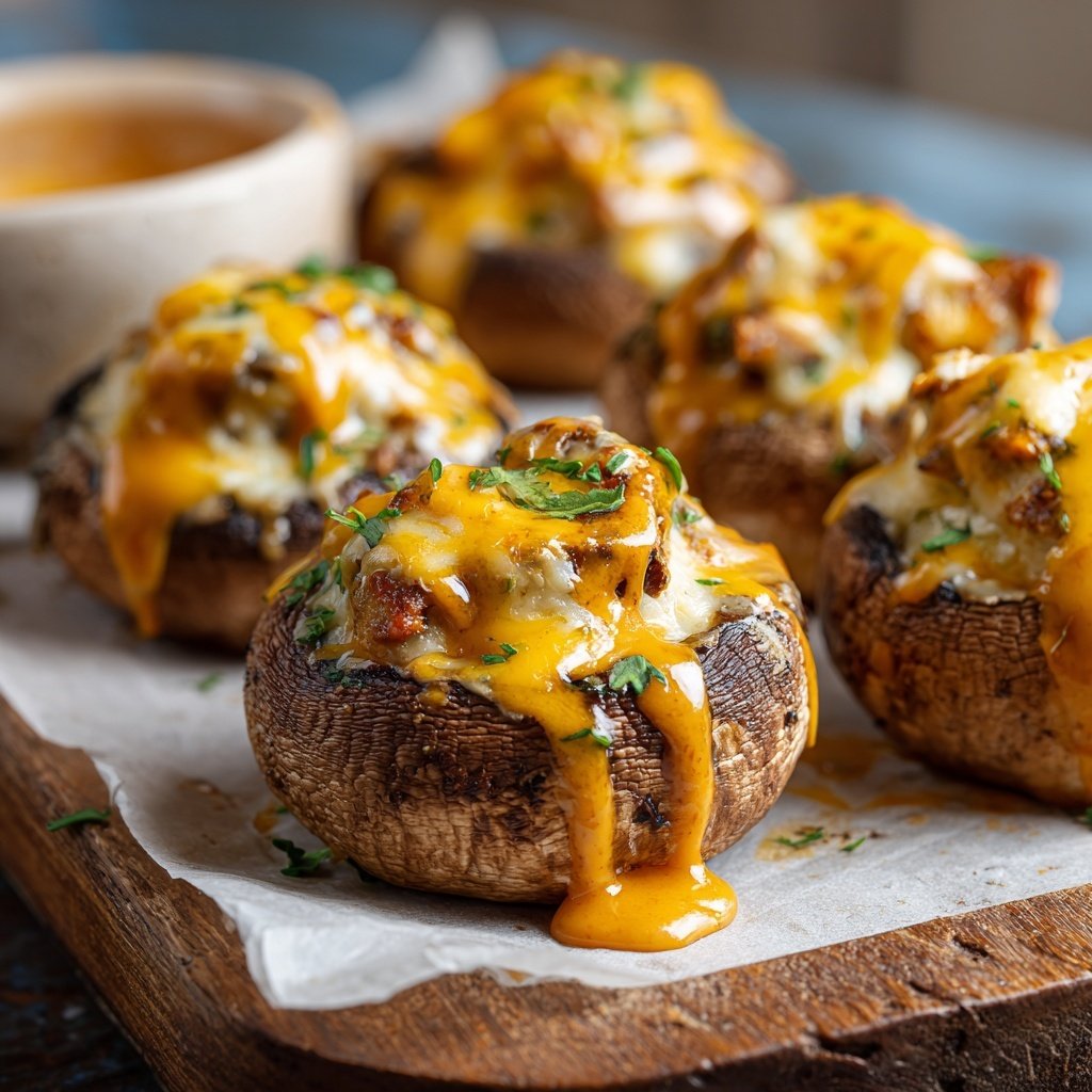 Cogumelos recheados buffalo