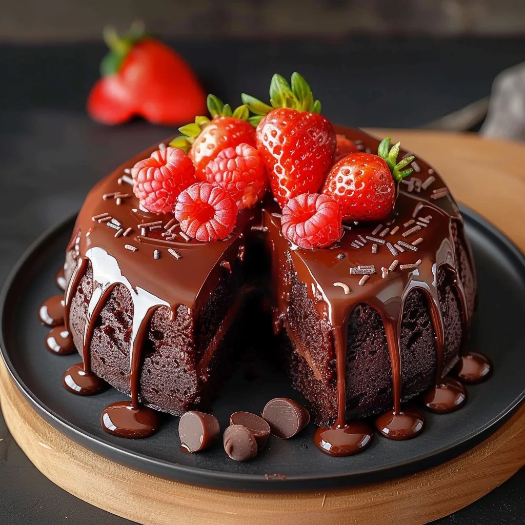 Bolo de Chocolate com Recheio de Morango Fresco