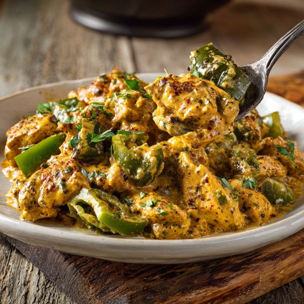 Chili Frango Branco Panela Lenta Pimentões Verdes