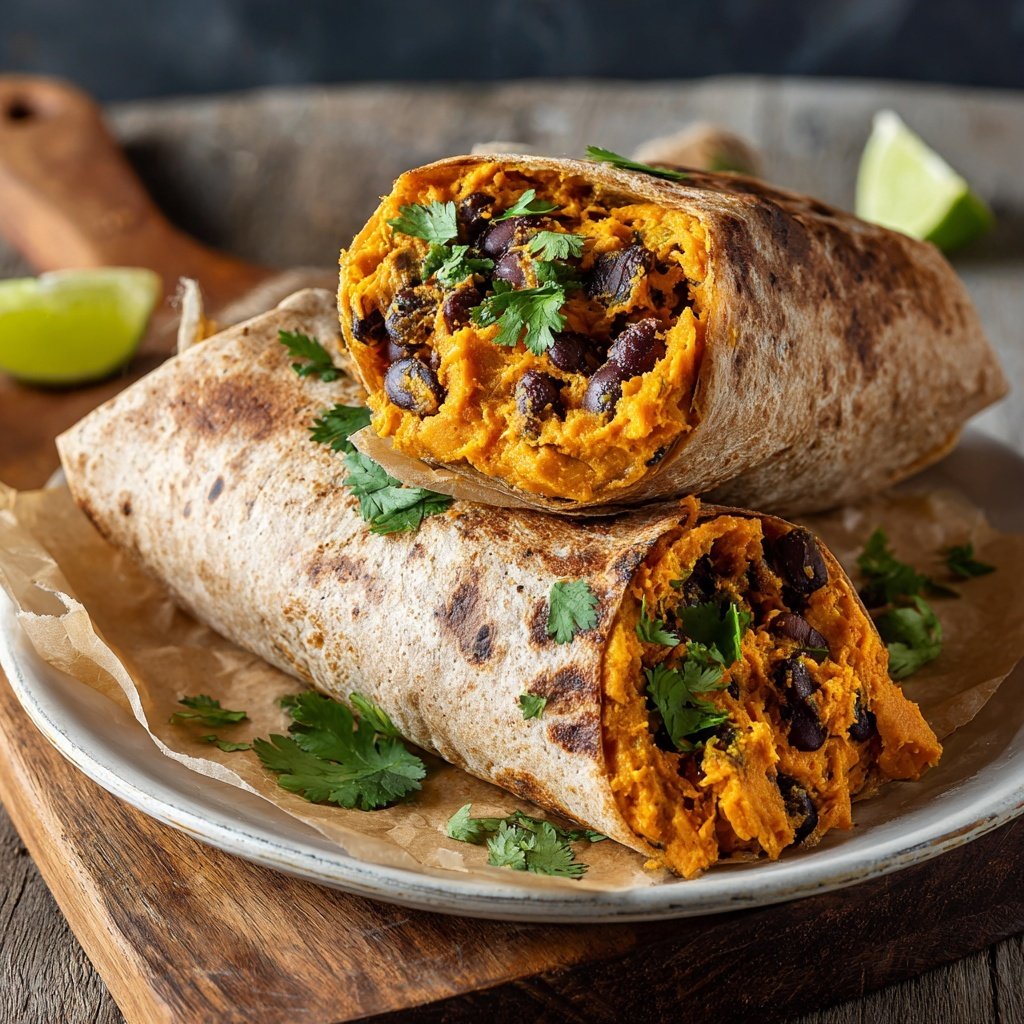 Burritos batata-doce feijão preto