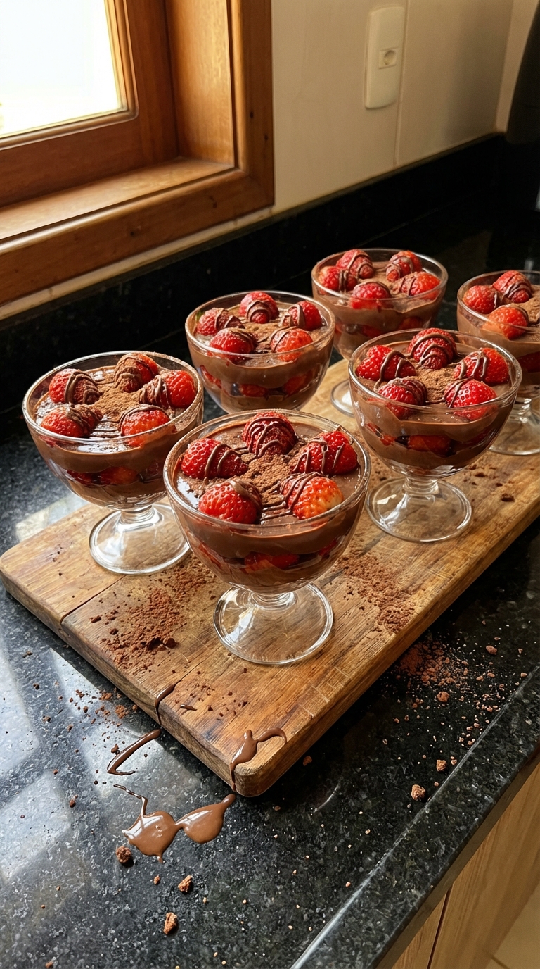 Taças irresistíveis de morango com chocolate